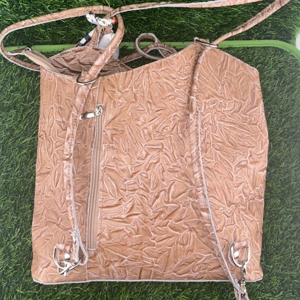 Embossed Leather Tote Bag with Scarf Accent Charm Made in Italy Borse in Pelle - Picture 6 of 16